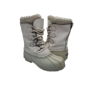 Polaris Winter Snow Boots Women’s 8 White Mid Calf Faux Fur Lace Up Steel Shank